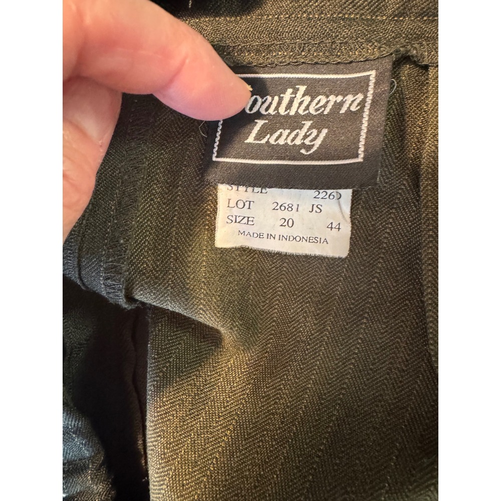 Vintage Southern Lady Olive Green Pinstripe Skirt Suit Blazer Set Plus Size 20 - Picture 3 of 11